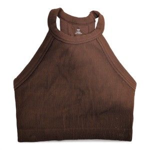 Aerie Ribbed Halter Crop Tank - Brown, Size L
